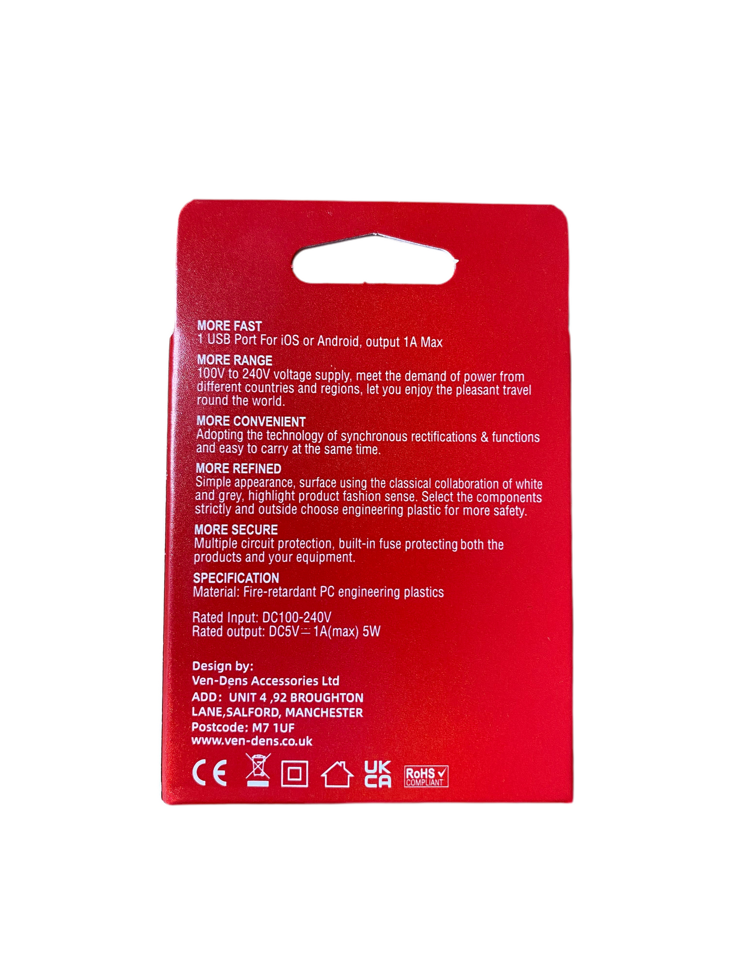 1A USB 5w Charging Plug